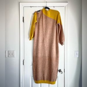 By Egreis yellow and tan color block sweater dress